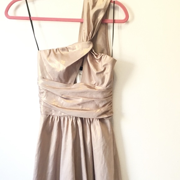 Topshop Foil Twist One Shoulder Champagne Rose Gold Metallic Mini Dress Sz 0 - Picture 7 of 12